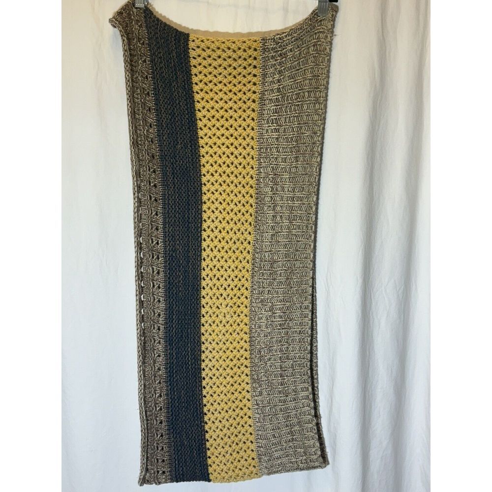 Rook Chunky tan Navy yellow crochet stripes‎ winter Infinity scarf V21